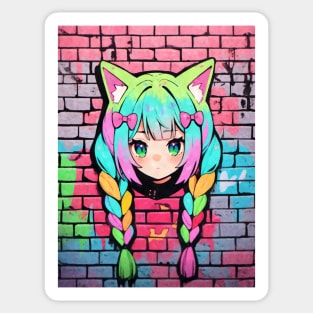 Kawaii Aesthetic Colorful Nekomimi Anime Cat Girl Graffiti Art Style Sticker